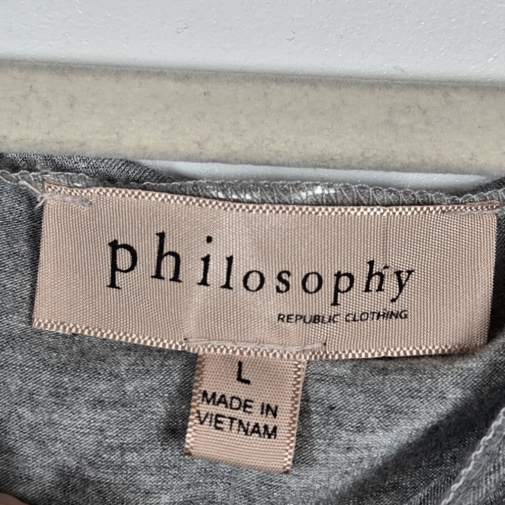 NEW Philosophy Alex Mist Gray Heather Cap Sleeve Jersey Knit T-Shirt Top Large - Picture 2 of 13